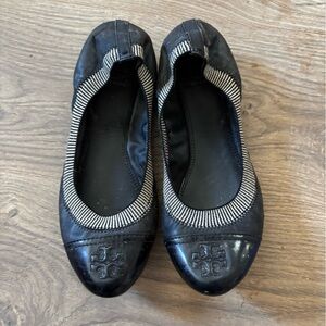 Tory Burch Black and Silver Trim Flats